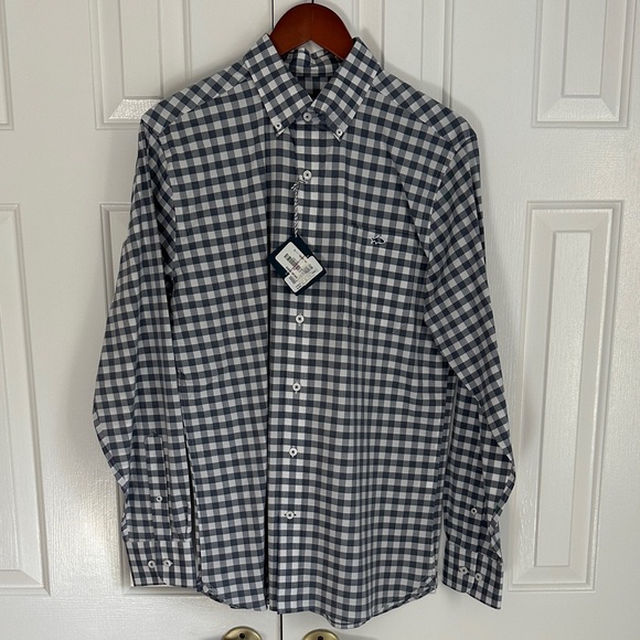 Classic Blue and White Checkered Men's Shirt - Picture 4 of 5
